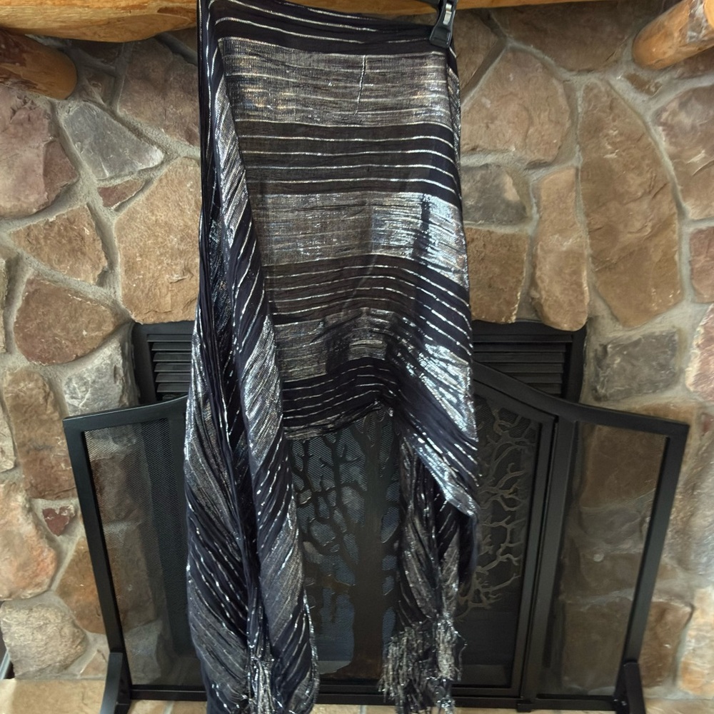 Metallic Black and Silver Metallic Stripe Scarf / Shawl - Picture 1 of 8